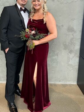 Birdy Grey Velvet Burgundy Spaghetti Strap Evening Gown